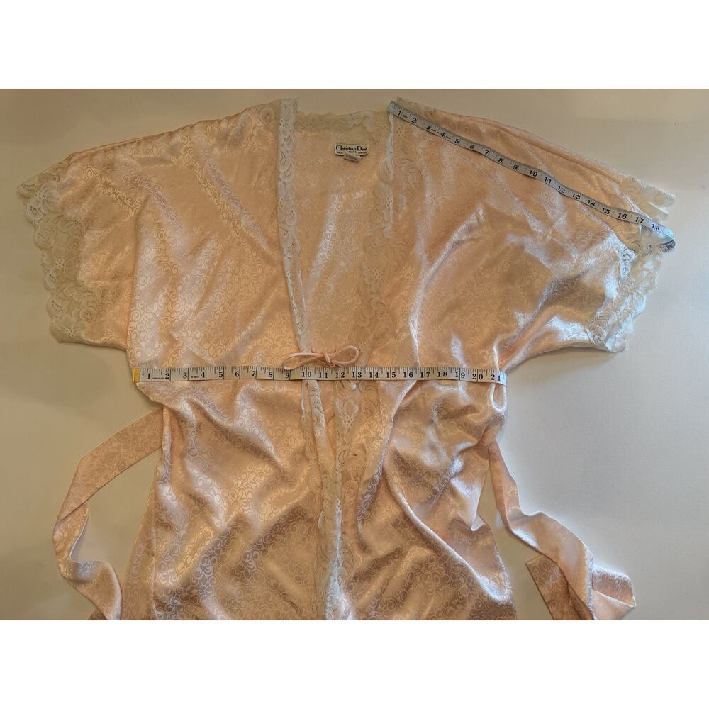 Vintage Christian Dior Women's Light Pink Blush Peach Satin Lace Robe Large NWOT - Picture 5 of 13